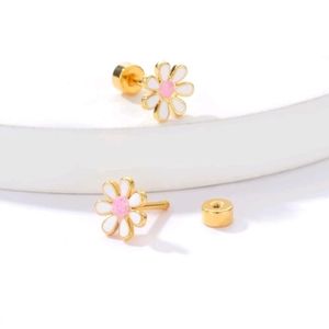 18K Gold Plated Flower Decor Stud Earrings For Girl's
